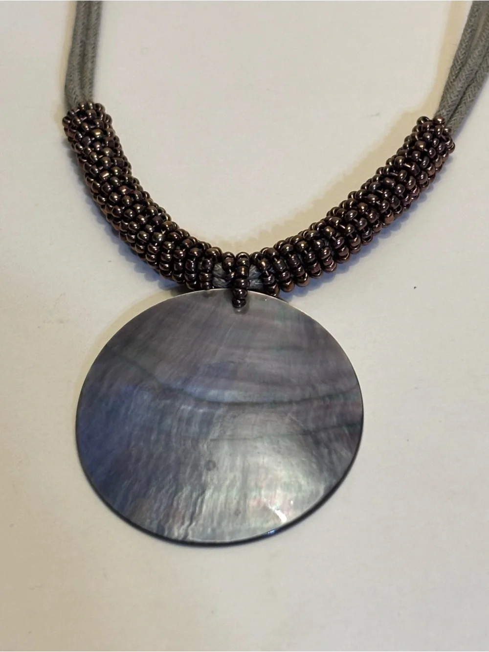 Lia Sophia Bronze Beaded Necklace with Iridescent Shell Pendant 16”+3”